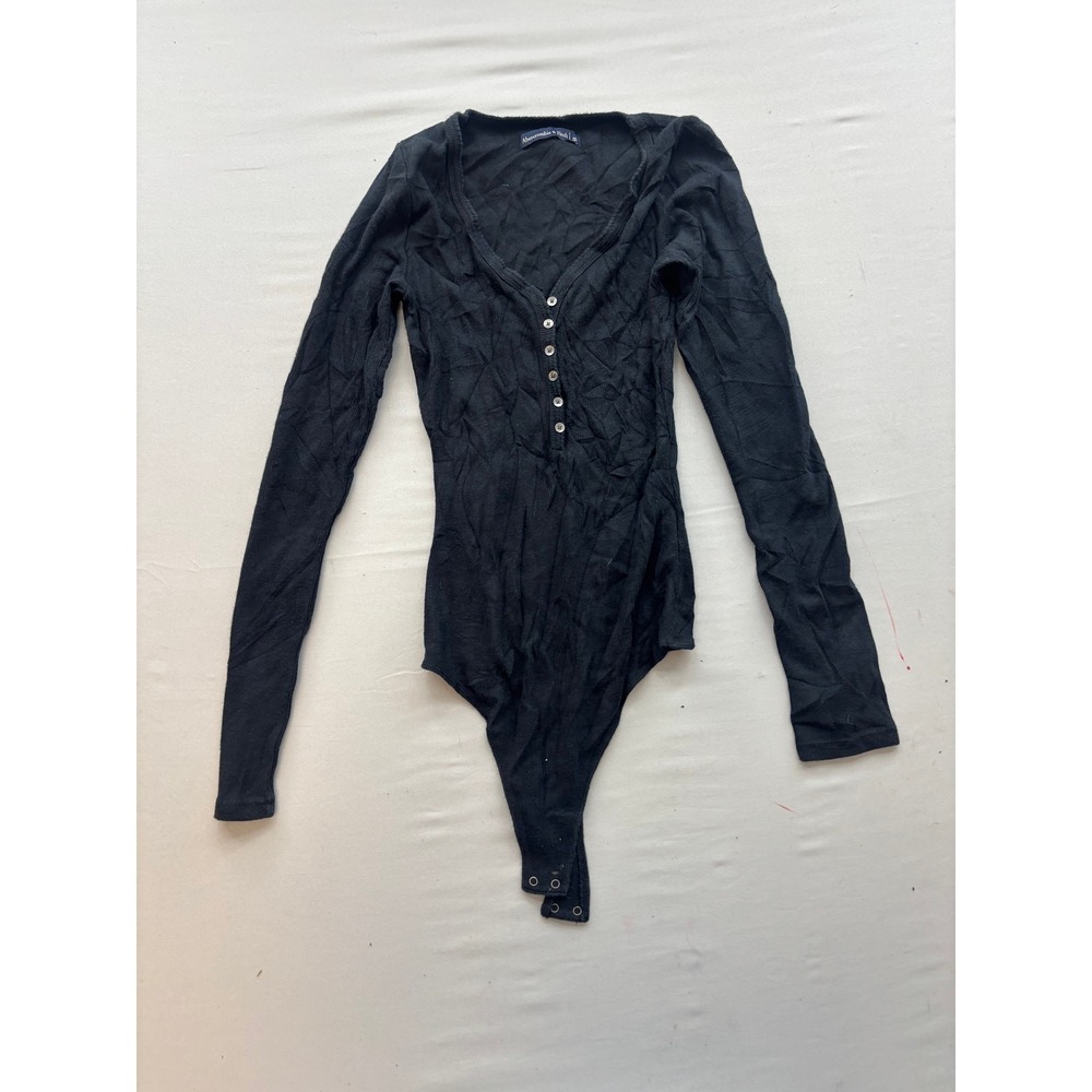 Abercrombie & Fitch Womens Black Ribbed Henley Long Sleeve Bodysuit Small